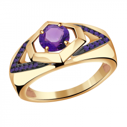 Золотое кольцо Александра кл2944-3ск-си с фианитом и аметистом кл2944-3ск-си фото