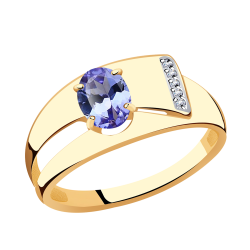 Золотое кольцо Александра с ситаллом цвета Танзанит и фианитом кл3008-73ск кл3008-73ск фото