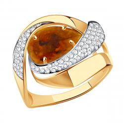 Золотое кольцо Александра кл3074-29ск с фианитом и янтарём кл3074-29ск фото