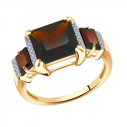 Золотое кольцо Александра с ситаллом цвета Гранат и фианитом кл3511-34ск кл3511-34ск фото