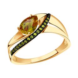Золотое кольцо Александра с ситаллом цвета Султанит и фианитом кл3628-48ск-са кл3628-48ск-са фото