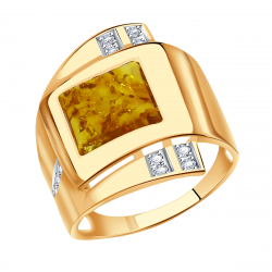 Золотое кольцо Александра кл3782-29ск с фианитом и янтарём кл3782-29ск фото