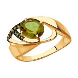 Золотое кольцо Александра с ситаллом цвета Султанит и фианитом кл3825-48ск-са кл3825-48ск-са фото