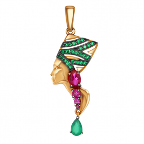 Золотая подвеска Александра п790/1-23ск с фианитом, агатом и рубиновым корундом п790/1-23ск фото