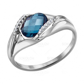 Кольцо из белого золота SOKOLOV 714062б с фианитом и Лондон топазом 714062б фото