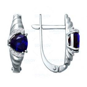 Серьги из белого золота SOKOLOV 2020808б с бриллиантом и сапфировым корундом 2020808б фото