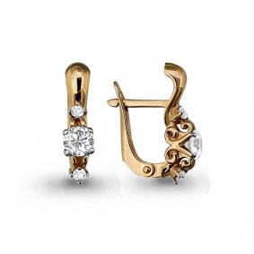 Золотые серьги AQUAMARINE 43757А с фианитом 43757А фото