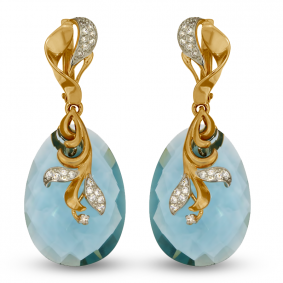 Золотые серьги Александра кл1105а-61с с фианитом, кварцем и аквамарином кл1105а-61с фото