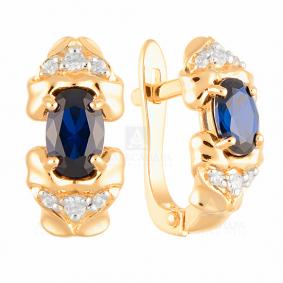Золотые серьги Александра кл2236а-27ск с фианитом и гидротермальным сапфиром кл2236а-27ск фото