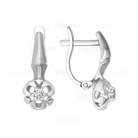 Серьги из белого золота SOKOLOV 1020839 б с бриллиантом 1020839 б фото