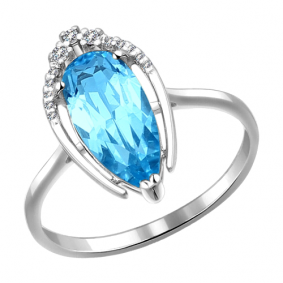 Кольцо из белого золота SOKOLOV 714087 б с топазом и фианитом 714087 б фото