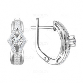 Серьги из белого золота SOKOLOV 1020846 б с бриллиантом 1020846 б фото