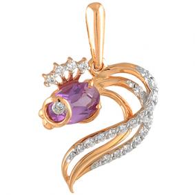 Золотая подвеска Александра п535-3ск с фианитом и аметистом п535-3ск фото