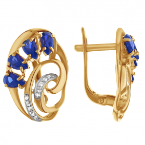 Золотые серьги Александра кл2062а-27с с фианитом и гидротермальным сапфиром кл2062а-27с фото