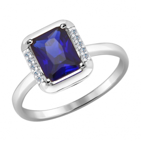 Кольцо из белого золота SOKOLOV 714318 б с фианитом и сапфировым корундом 714318 б фото