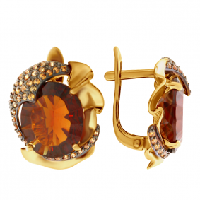 Золотые серьги Александра кл2136а-34с с фианитом, гранатом и ситаллом кл2136а-34с фото