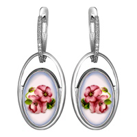 Серебряные серьги Золотые узоры 96-02-0009-40 с цирконием и финифтью 96-02-0009-40 фото