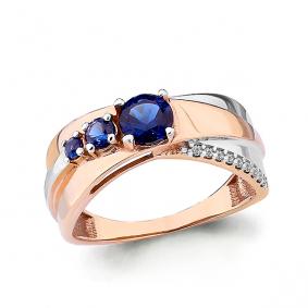 Золотое кольцо AQUAMARINE 64817Б с фианитом и гидротермальным сапфиром 64817Б фото