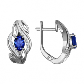 Серьги из белого золота SOKOLOV 2020785б с бриллиантом и сапфиром 2020785б фото