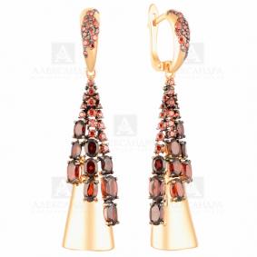 Золотые серьги Александра кл2204а-2ск с фианитом и гранатом кл2204а-2ск фото