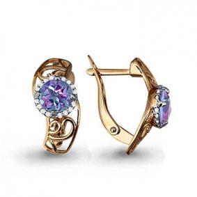 Золотые серьги AQUAMARINE 4429225А с ювелирным кристаллом 4429225А фото