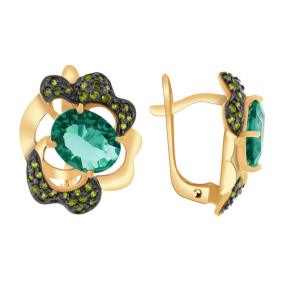 Золотые серьги Александра кл1584а-26ск с фианитом и турмалином кл1584а-26ск фото