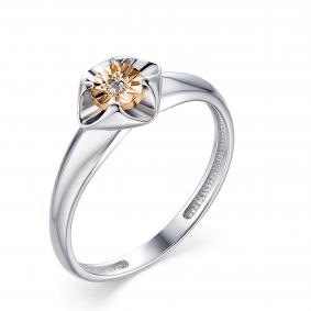 Серебряное кольцо АЛЬКОР с золотой накладкой и бриллиантом 01-1452/000Б-00 01-1452/000Б-00 фото