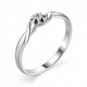 Серебряное кольцо АЛЬКОР с золотой накладкой и бриллиантом 01-1453/000Б-00 01-1453/000Б-00 фото