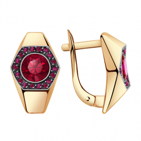 Золотые серьги Александра кл2745а/1-30ск-к с фианитом и рубиновым корундом кл2745а/1-30ск-к фото