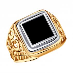 Золотое кольцо Золотые узоры 01-0192 с ониксом 01-0192 фото