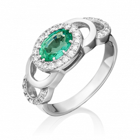 Кольцо из белого золота Platina 01-0197-00-106-1120-30 с бриллиантом и изумрудом 01-0197-00-106-1120-30 фото