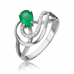 Кольцо из белого золота Platina 01-0215-00-106-1120-30 с бриллиантом и изумрудом 01-0215-00-106-1120-30 фото