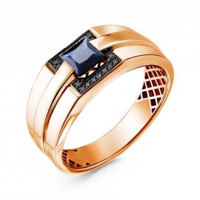 Золотое кольцо ERA Jewellery 01-02157-01-046-01-05 с сапфиром и чёрным бриллиантом 01-02157-01-046-01-05 фото