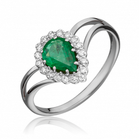 Кольцо из белого золота Platina 01-0219-00-106-1120-30 с бриллиантом и изумрудом 01-0219-00-106-1120-30 фото