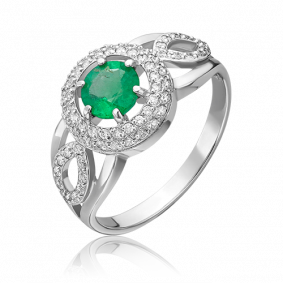 Кольцо из белого золота Platina 01-0225-00-106-1120-30 с бриллиантом и изумрудом 01-0225-00-106-1120-30 фото