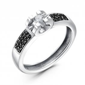Кольцо из белого золота ERA Jewellery 01-02375-03-040-07-04 с бриллиантом и чёрным бриллиантом 01-02375-03-040-07-04 фото