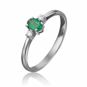 Кольцо из белого золота Platina 01-0298-00-106-1120-30 с бриллиантом и изумрудом 01-0298-00-106-1120-30 фото