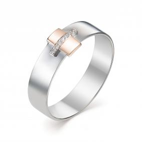 Серебряное кольцо АЛЬКОР с золотой накладкой и бриллиантом 01-0298/000Б-00 01-0298/000Б-00 фото