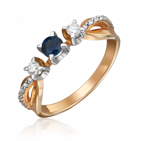 Кольцо из комбинированного золота Platina 01-0335-00-105-1111-30 с бриллиантом и сапфиром 01-0335-00-105-1111-30 фото