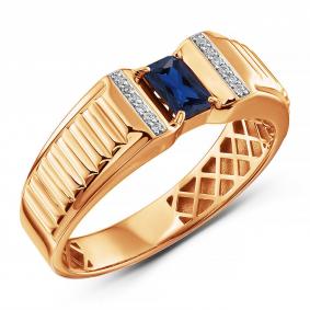 Золотое кольцо ERA Jewellery 01-03386-01-009-07-01 с бриллиантом и сапфиром 01-03386-01-009-07-01 фото