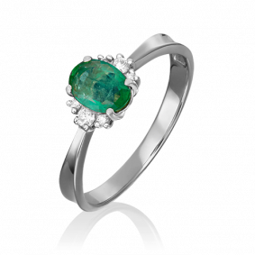 Кольцо из белого золота Platina 01-0344-00-106-1120-30 с бриллиантом и изумрудом 01-0344-00-106-1120-30 фото