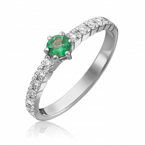 Кольцо из белого золота Platina 01-0384-00-106-1120-30 с бриллиантом и изумрудом 01-0384-00-106-1120-30 фото