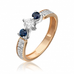 Кольцо из комбинированного золота Platina 01-0385-00-105-1111-30 с бриллиантом и сапфиром 01-0385-00-105-1111-30 фото