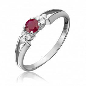 Кольцо из белого золота Platina 01-0570-00-107-1120-30 с бриллиантом и рубином 01-0570-00-107-1120-30 фото