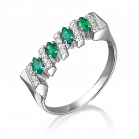 Кольцо из белого золота Platina 01-0572-00-106-1120-30 с бриллиантом и изумрудом 01-0572-00-106-1120-30 фото