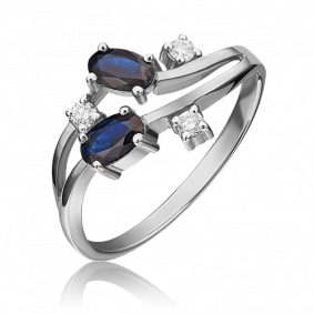 Кольцо из белого золота Platina 01-0669-00-105-1120-30 с бриллиантом и сапфиром 01-0669-00-105-1120-30 фото