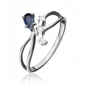 Кольцо из белого золота Platina 01-0715-00-105-1120-30 с бриллиантом и сапфиром 01-0715-00-105-1120-30 фото