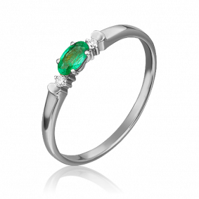 Кольцо из белого золота Platina 01-0778-00-106-1120-30 с бриллиантом и изумрудом 01-0778-00-106-1120-30 фото