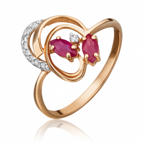 Золотое кольцо Platina 01-1058-00-107-1110-30 с бриллиантом и рубином 01-1058-00-107-1110-30 фото