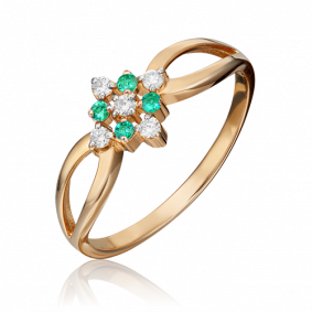 Золотое кольцо Platina 01-1074-00-106-1110-30 с бриллиантом и изумрудом 01-1074-00-106-1110-30 фото